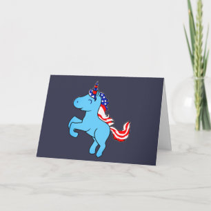 Unicorn Blue Patriotic USA Flag Mane Cartoon Karte