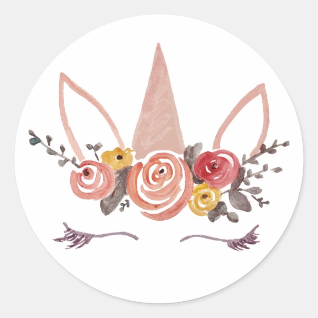 Unicorn Blume Crown Happy Birthday Party Stickers (Vorderseite)