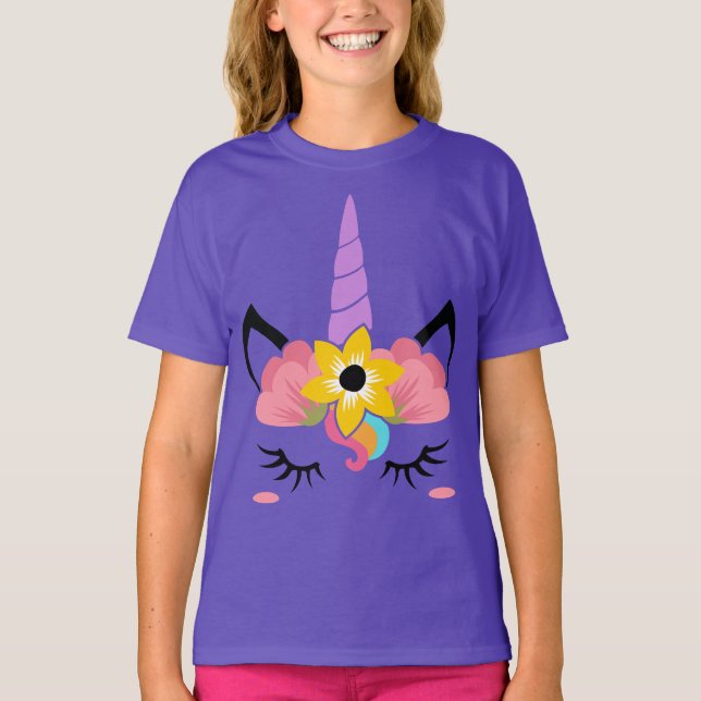 Unicorn Blume Girl Lila T Shirt (Vorderseite)