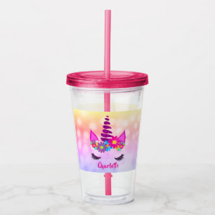 Unicorn Blume Super Niedlich Girly Personalisiert Acryltrinkbecher