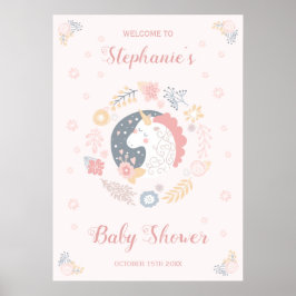 Unicorn Blush Florals Babydusche Personalisiert Poster