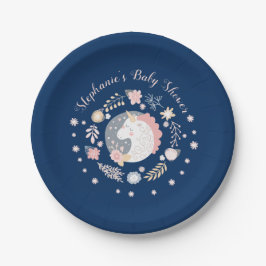 Unicorn Blush & Navy Baby Dusche Personalisiert Pappteller