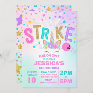 Unicorn Bowling Invitation Bowling Birthday Party