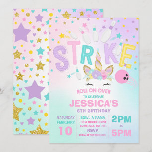Unicorn Bowling Invitation Bowling Birthday Party
