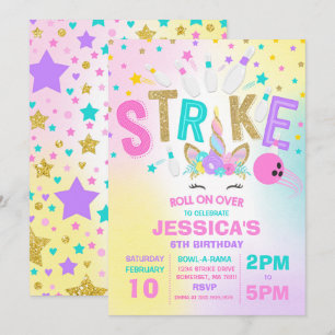 Unicorn Bowling Invitation Bowling fête d'annivers