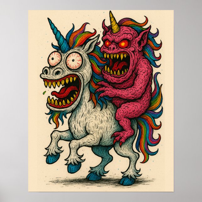 Unicorn & Brain Monster Poster (Vorne)