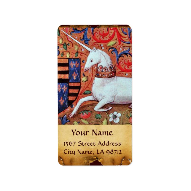 UNICORN BROWN PARCHMENT Monogramm Adressaufkleber (Vorne)