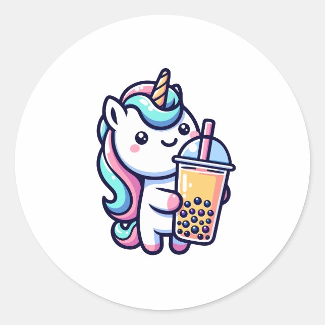 unicorn bubble tea lover runder aufkleber (Vorderseite)