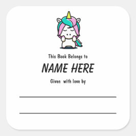 Unicorn-Buchzeichen mit Botschaft Quadratischer Aufkleber