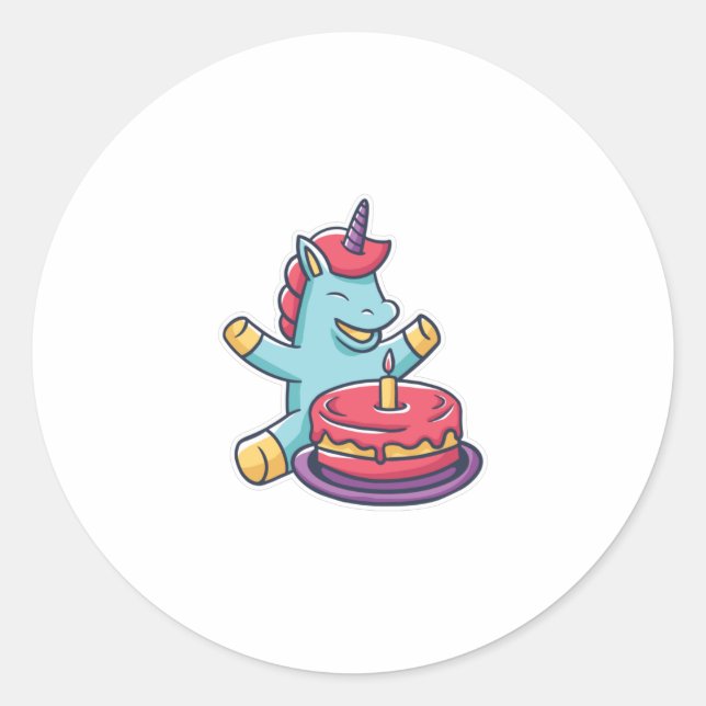Unicorn Cartoon Cake Runder Aufkleber (Vorderseite)