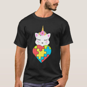 Unicorn Cat Puzzle Herzautismus Aufsehen T-Shirt