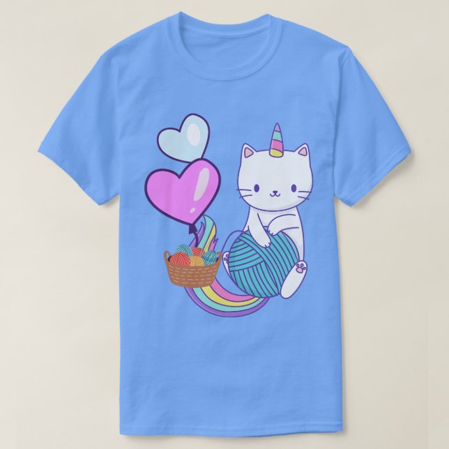 Unicorn Cat with Yarn best stricken jemals T-Shirt (Design vorne)