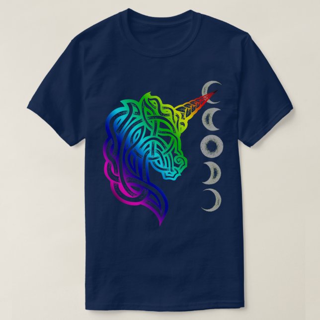 Unicorn Celtic Knot Dotwork Rainbow Design T-Shirt (Design vorne)