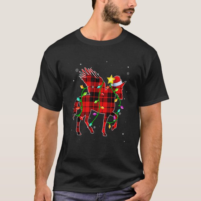 Unicorn  Christmas  Santa Hat Xmas Lights Holidays T-Shirt (Vorderseite)