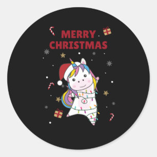 Unicorn Christmas Snow Winter Animals Runder Aufkleber