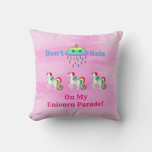 Unicorn Cloud Cartoon Niedlich Spaß Girly Pink Kissen (Vorderseite)