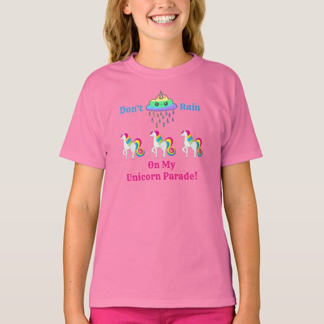 Unicorn Cloud Cartoon Niedlich Spaß Girly Pink T-Shirt (Vorderseite)