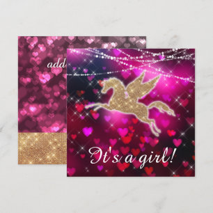 Unicorn Coeurs rose bébé fille douche Invitation