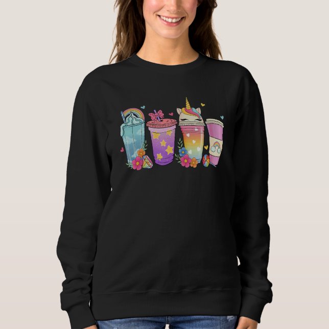Unicorn Coffee Drinking Unicorn Girl Coffee Lover  Sweatshirt (Vorderseite)