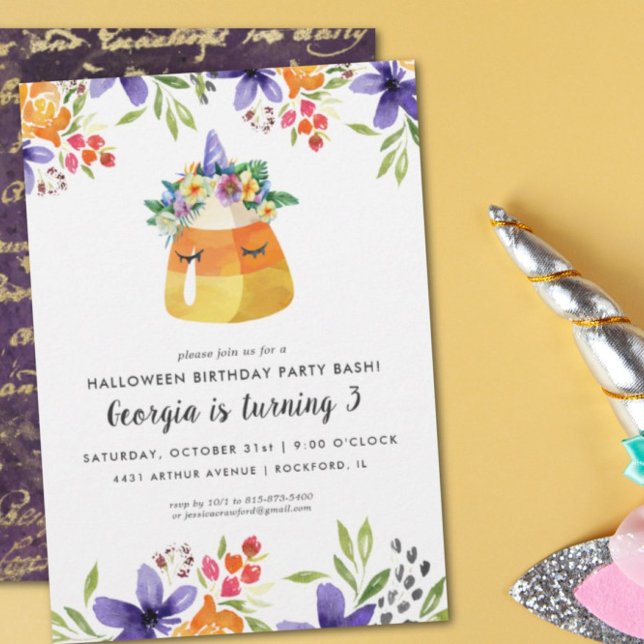 Unicorn Corn Candy | Invitation de la fête d'Hallo (Créateur téléchargé)