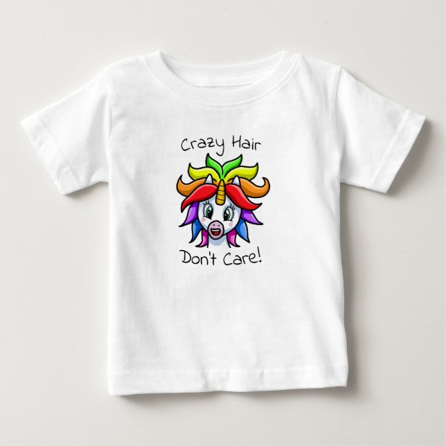 Unicorn Crazy Hair Keine Sorge Baby T-shirt (Vorderseite)