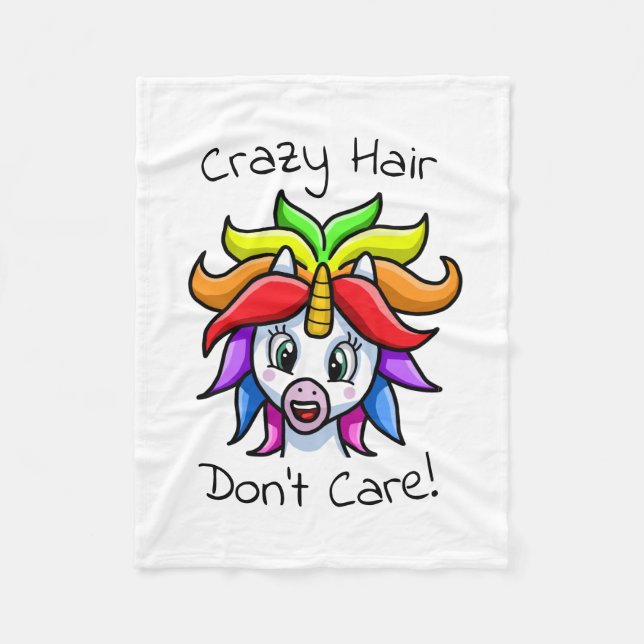 Unicorn Crazy Hair Keine Sorge Fleecedecke (Vorderseite)