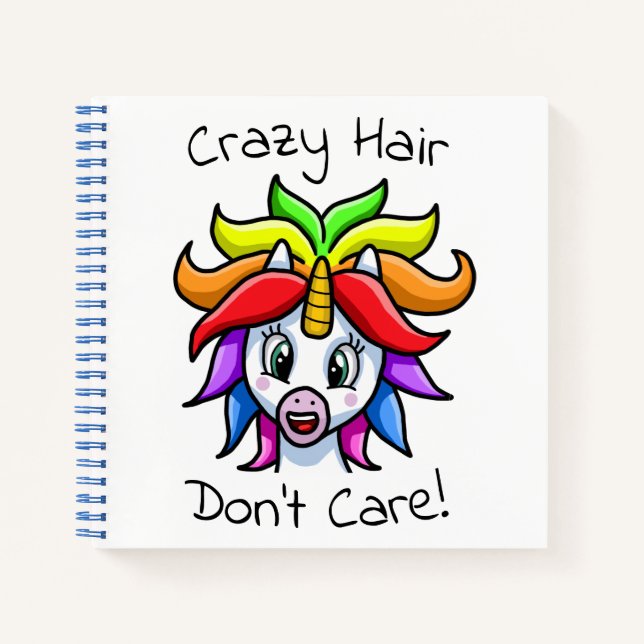 Unicorn Crazy Hair Keine Sorge Funny Notizbuch (Vorderseite)