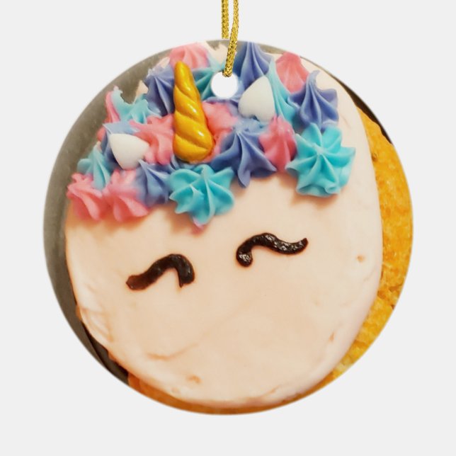 Unicorn Cupcake Christmas Keramik Ornament (Vorne)