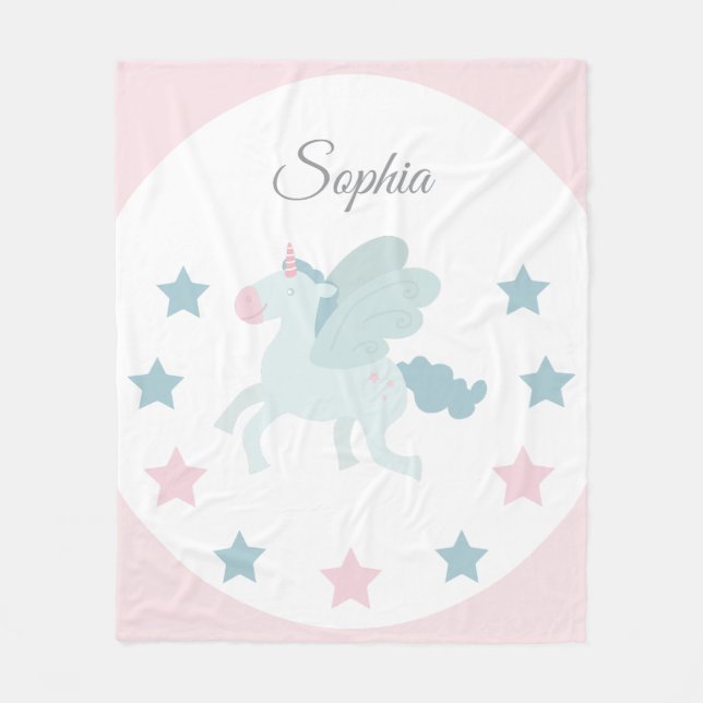 Unicorn Custom Girls Cute Pink Blue  Fleecedecke (Vorderseite)