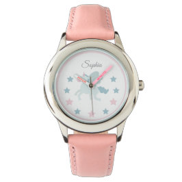 Unicorn Custom Name Cute Pink Blue Armbanduhr