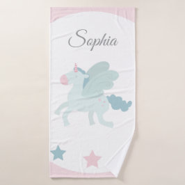 Unicorn Custom Name Cute Pink Blue Badehandtuch