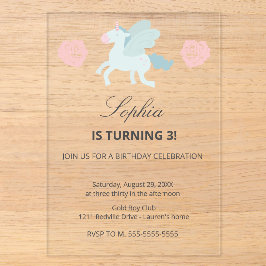 Unicorn Cute Pink Blue Birthday Party Invitation Acryleinladungen
