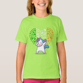 Unicorn Dabbing Liebe valentine Irish Ireland Flag T-Shirt