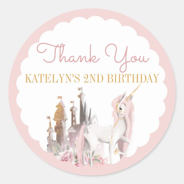 Unicorn danke Ihnen Stickers Birthday Baby Shower (Vorderseite)