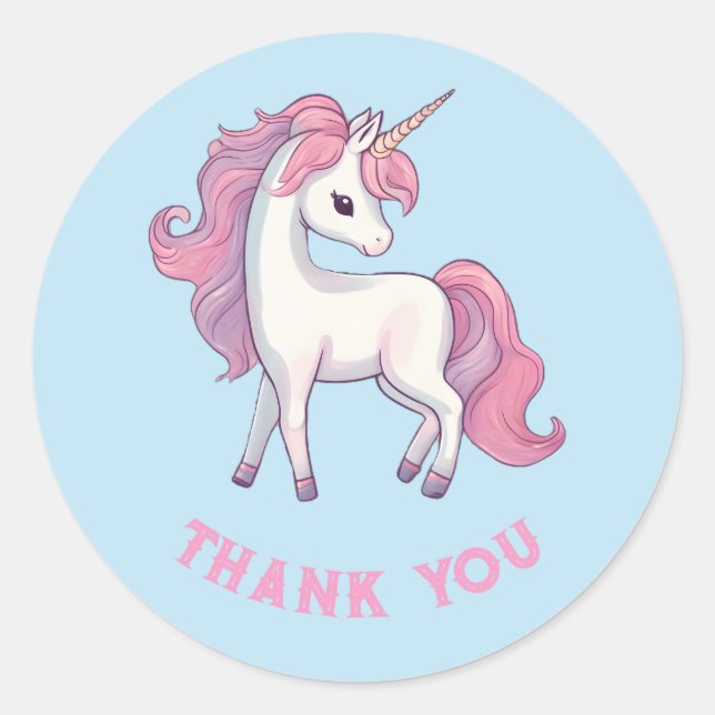 Unicorn Danke Stickers - Round Blue (Vorderseite)