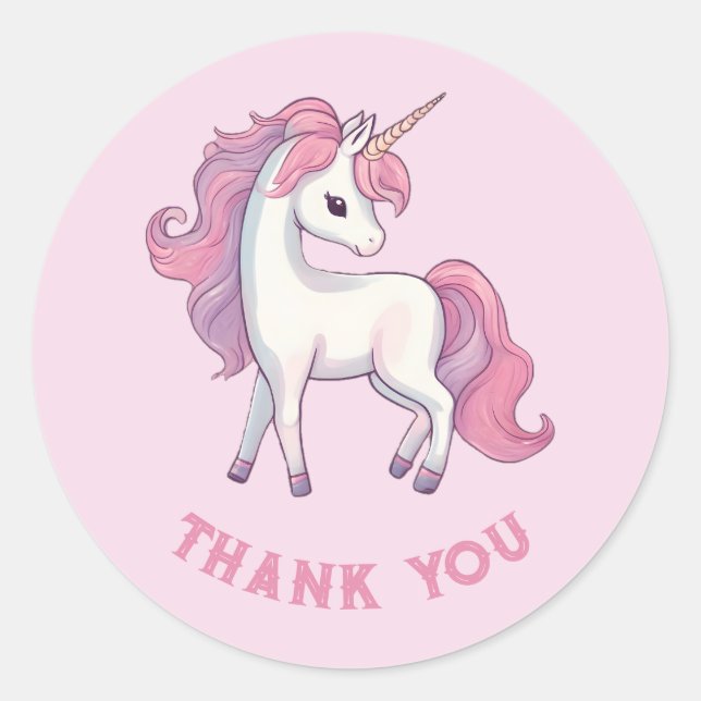 Unicorn Danke Stickers - Round Pink (Vorderseite)