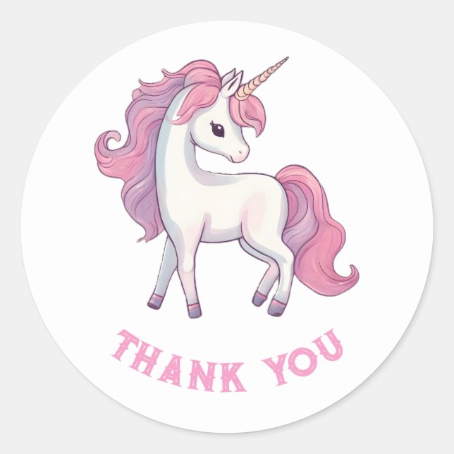 Unicorn Danke Stickers - Round White (Vorderseite)