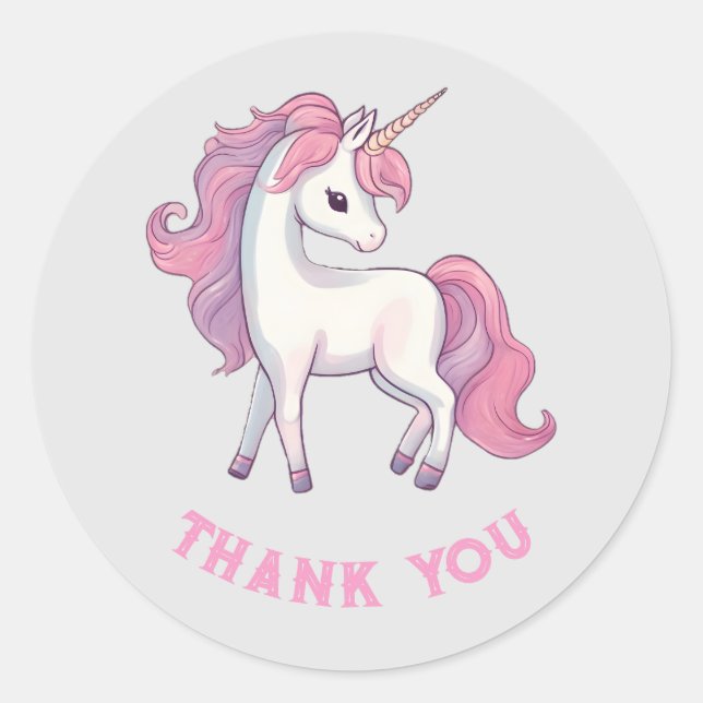 Unicorn Danke Stickers - Rundsilber (Vorderseite)