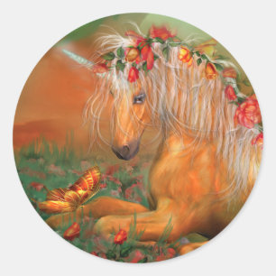 Unicorn des Rosen-Kunst-Aufklebers Runder Aufkleber