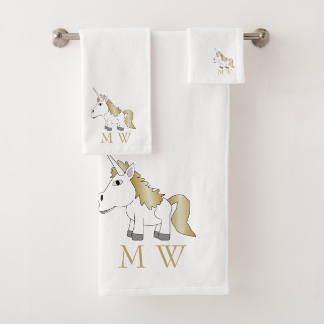 Unicorn Design Monogrammed Badhandtuch Set (Insitu)