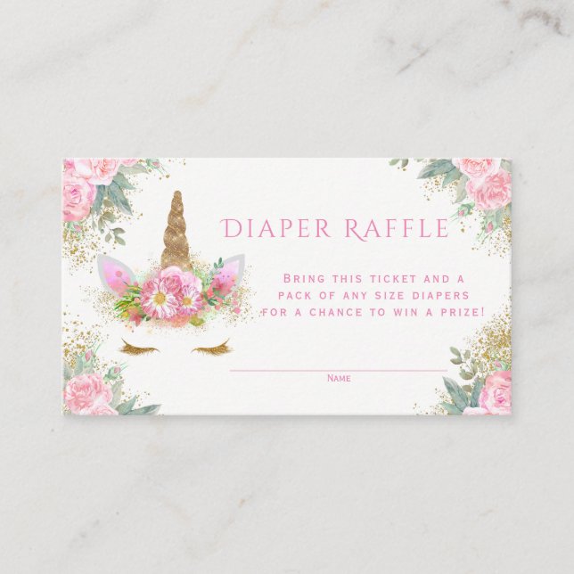 Unicorn Diaper Raffle Tickets Begleitkarte (Vorderseite)