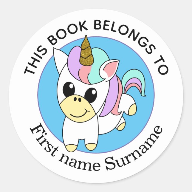 Unicorn dieses Buches gehört Personalisiert Runder Aufkleber (Vorderseite)