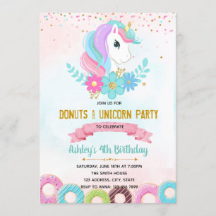Unicorn Donut wachsen Party Einladung