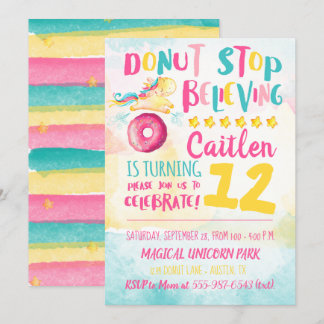 Unicorn Donut Watercolor Rainbow Birthday Einladung