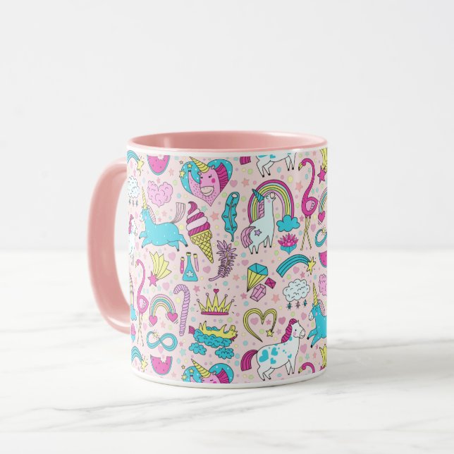 Unicorn Doodle Muster Tasse (Vorderseite Links)