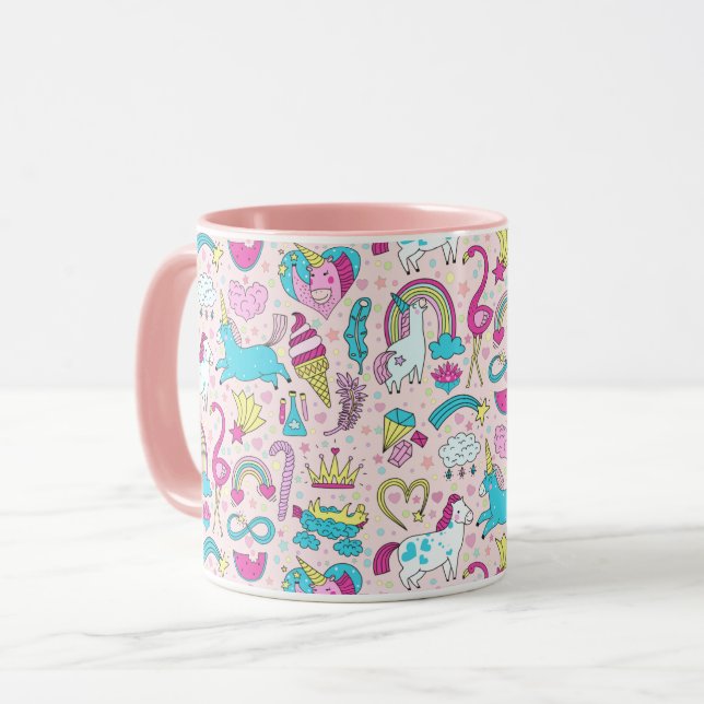 Unicorn Doodle Pattern Tasse (Vorderseite Links)