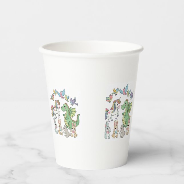  > Unicorn & Dragon Birthday Paper Cup for Kids Pappbecher (Vorderseite)