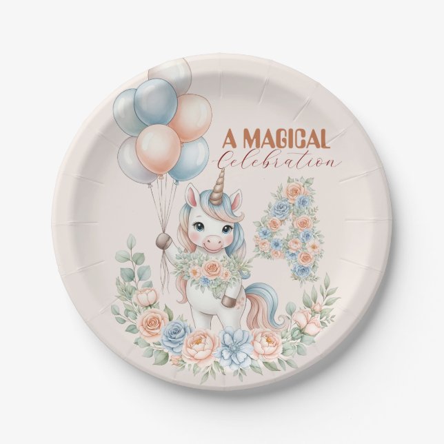 Unicorn Dreams Birthday Pappteller (Vorderseite)