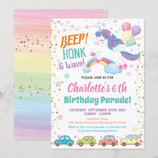 Unicorn Drive Through Girl Birthday Parade Einladung