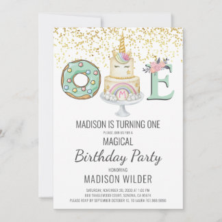 Unicorn Erste Geburtstagsparty Einladung